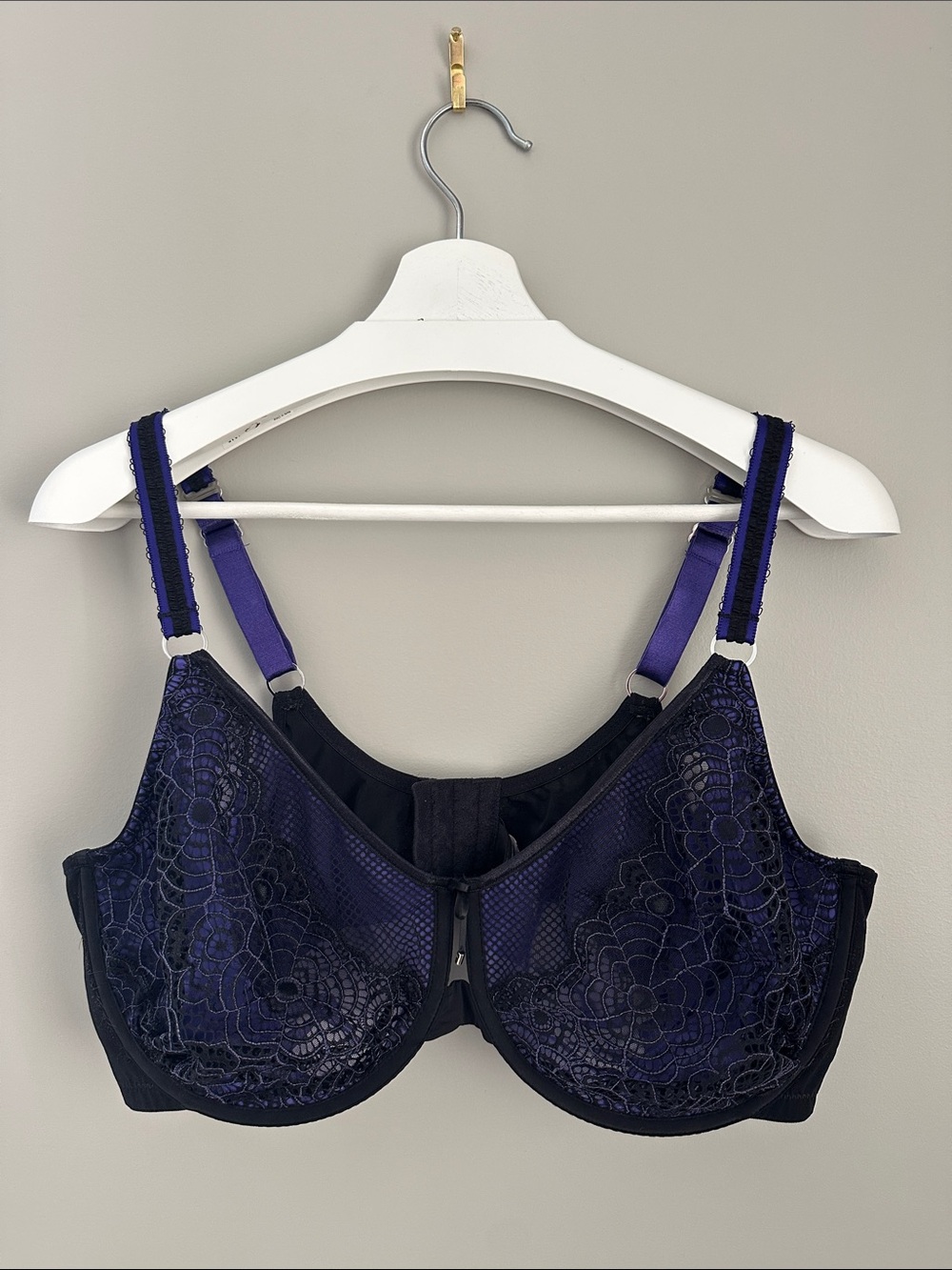 Ashley Graham Blue and Black Underwire Unlined Lace Bra